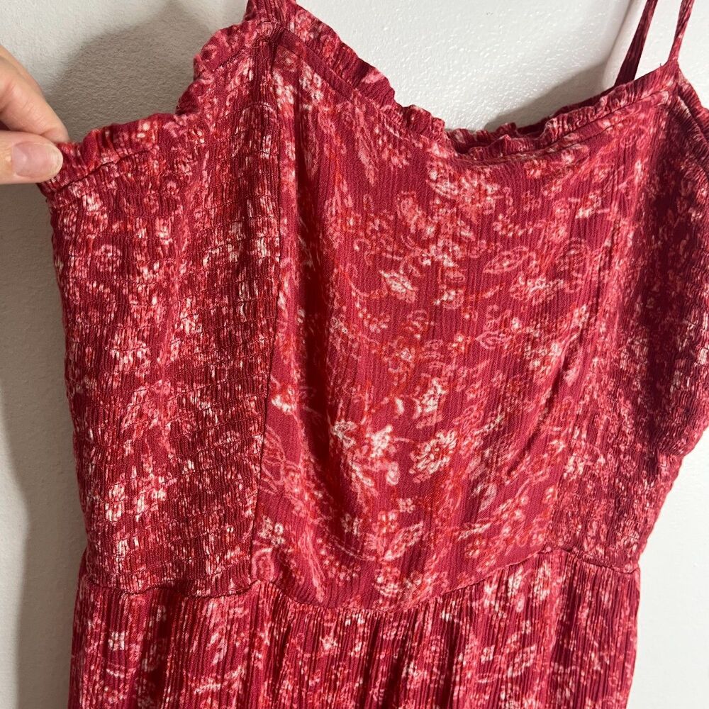 Knox Rose Paisley Smocked Tiered Dress Floral Red Ruffle Tie Straps Stretch Sz L - Picture 6 of 7